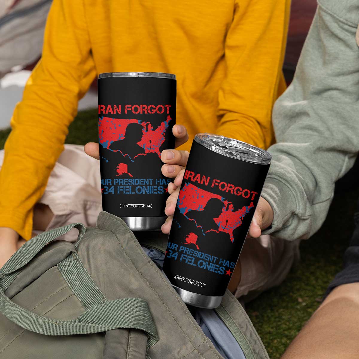 Iran Forgot Our President Has 34 Felonies Tumbler Cup Vintage USA Red Wave Map TS11 Print Your Wear