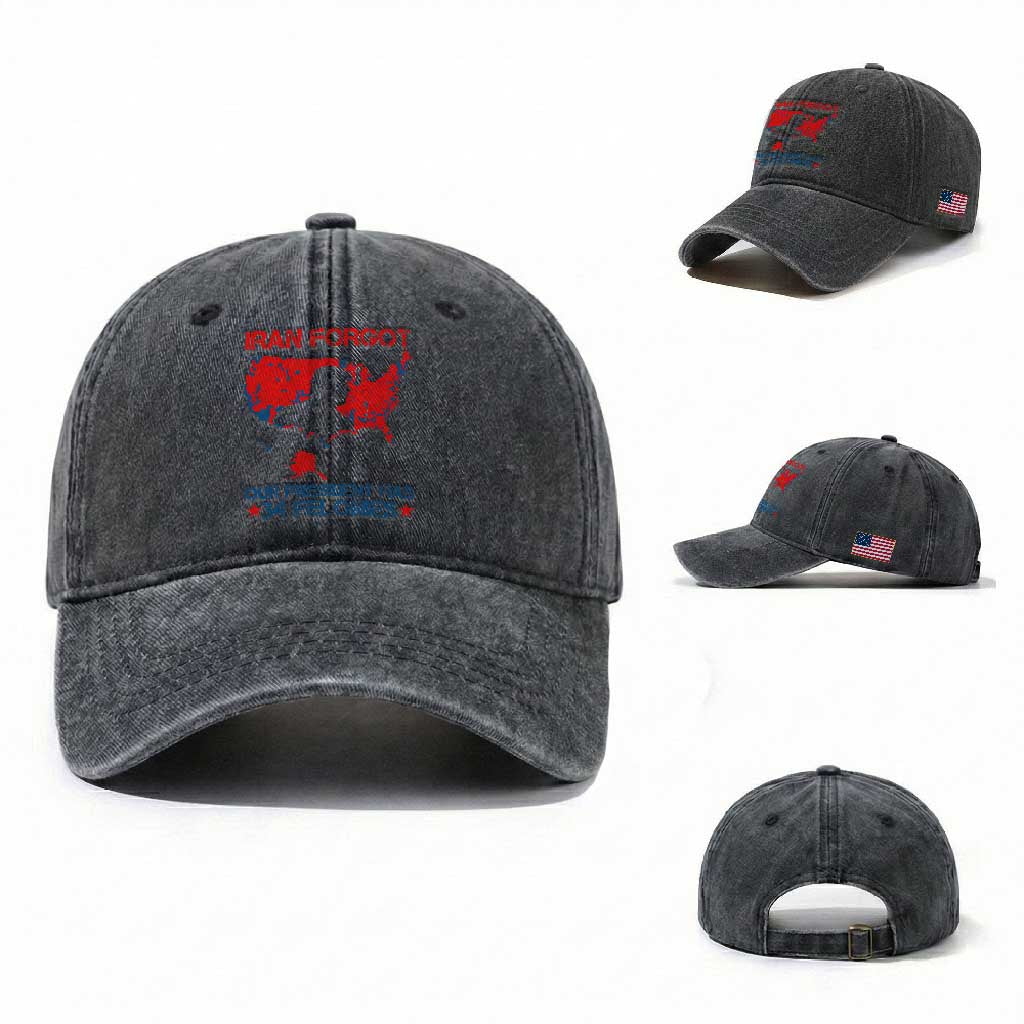 Iran Forgot Our President Has 34 Felonies Washed Cotton Baseball Cap Vintage USA Red Wave Map TS11 Washed Cap Universal Fit Dark Gray Print Your Wear