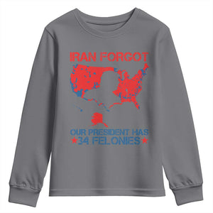 Iran Forgot Our President Has 34 Felonies Youth Sweatshirt Vintage USA Red Wave Map TS11 Charcoal Print Your Wear