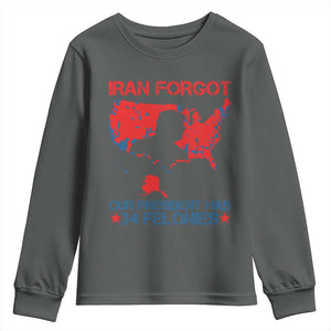Iran Forgot Our President Has 34 Felonies Youth Sweatshirt Vintage USA Red Wave Map TS11 Dark Heather Print Your Wear