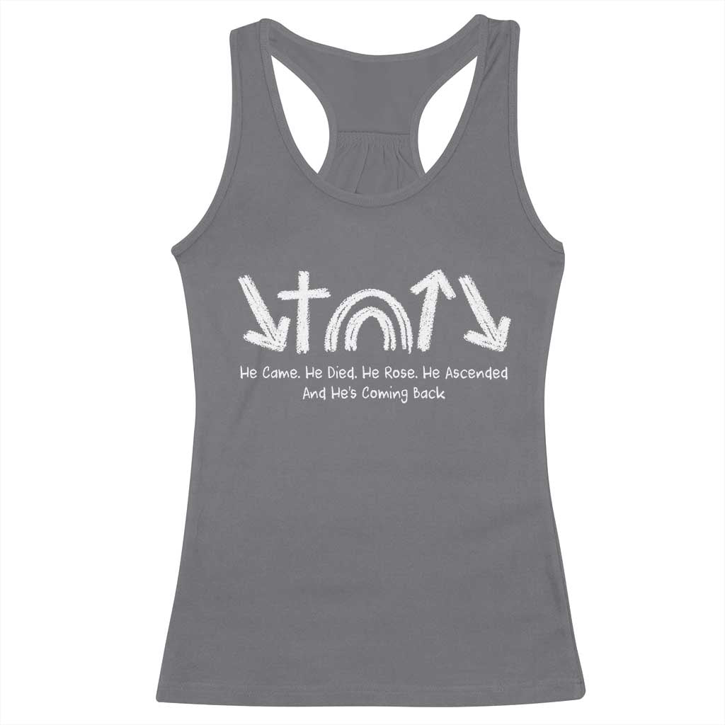 Christian Easter Racerback Tank Top He Came He Died He Rose He Ascended And He Is Coming Back TS11 Charcoal Print Your Wear