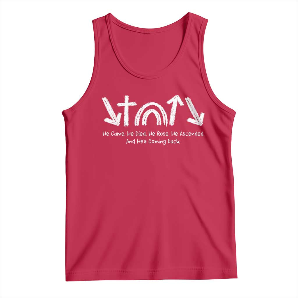 Christian Easter Tank Top He Came He Died He Rose He Ascended And He Is Coming Back TS11 Red Print Your Wear