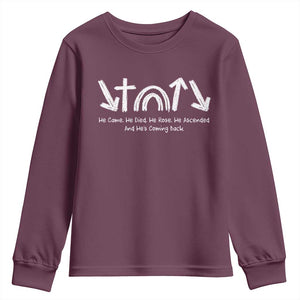 Christian Easter Youth Sweatshirt He Came He Died He Rose He Ascended And He Is Coming Back TS11 Maroon Print Your Wear