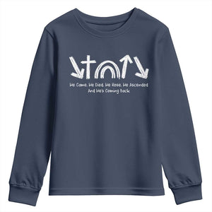 Christian Easter Youth Sweatshirt He Came He Died He Rose He Ascended And He Is Coming Back TS11 Navy Print Your Wear