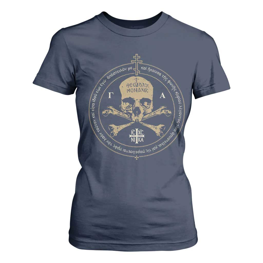 Eastern Orthodox Cross Skull IC XC Nika Jesus Church T Shirt For Women TS11 Navy Print Your Wear
