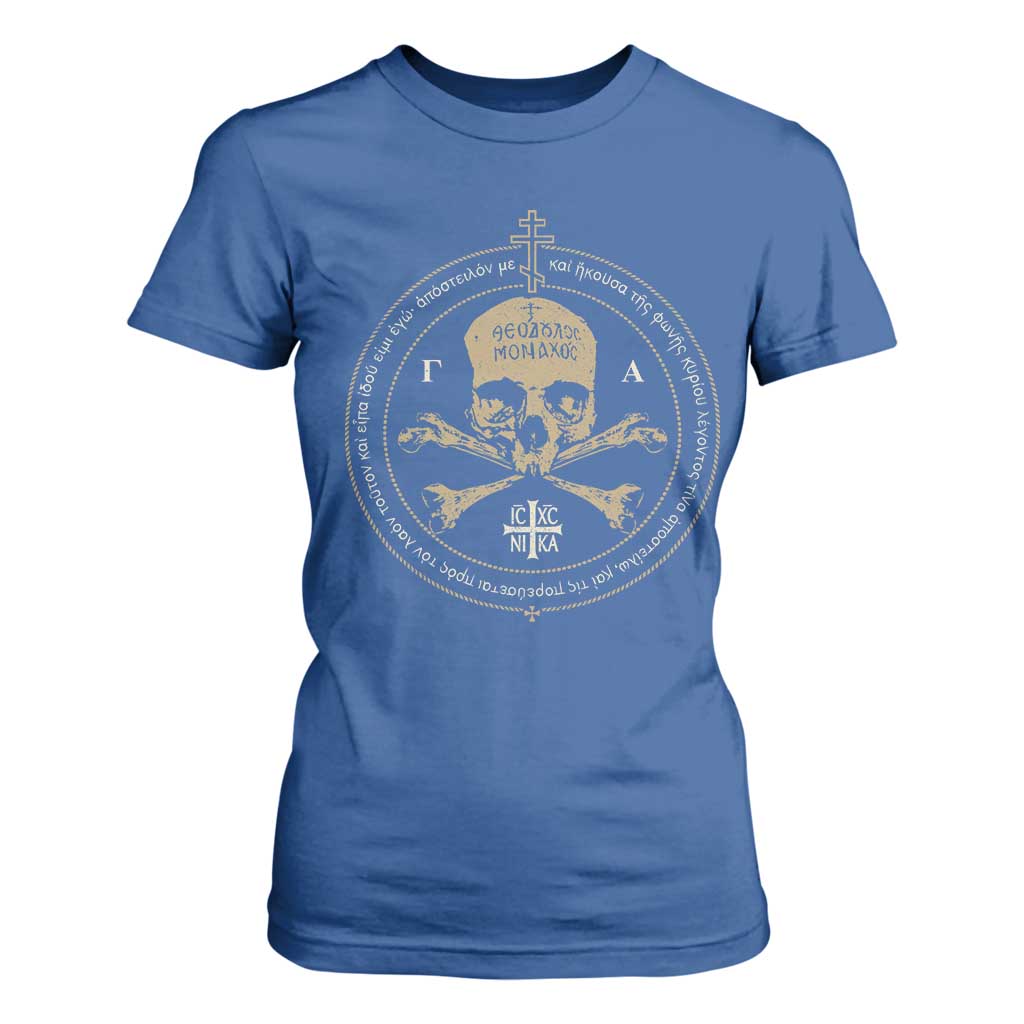 Eastern Orthodox Cross Skull IC XC Nika Jesus Church T Shirt For Women TS11 Royal Blue Print Your Wear