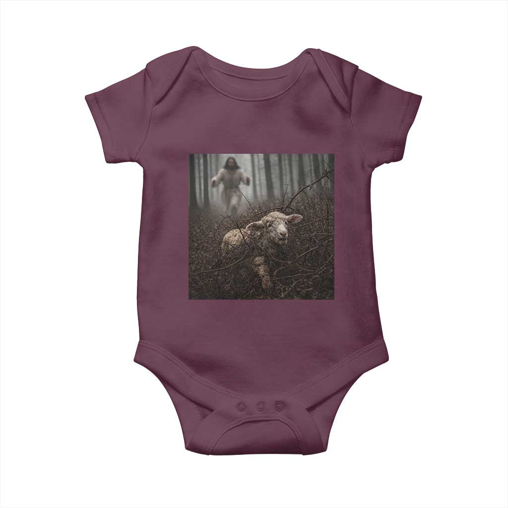 Christian Biblical Parable Of Lost Sheep Scene Baby Onesie Funny Photo TS11 Maroon Print Your Wear