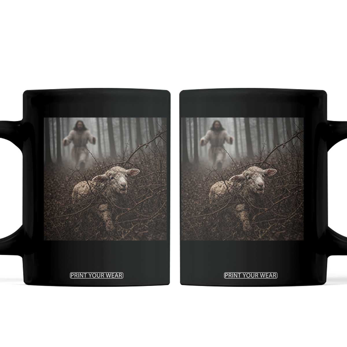 Christian Biblical Parable Of Lost Sheep Scene Coffee Mug Funny Photo TS11 Black Print Your Wear