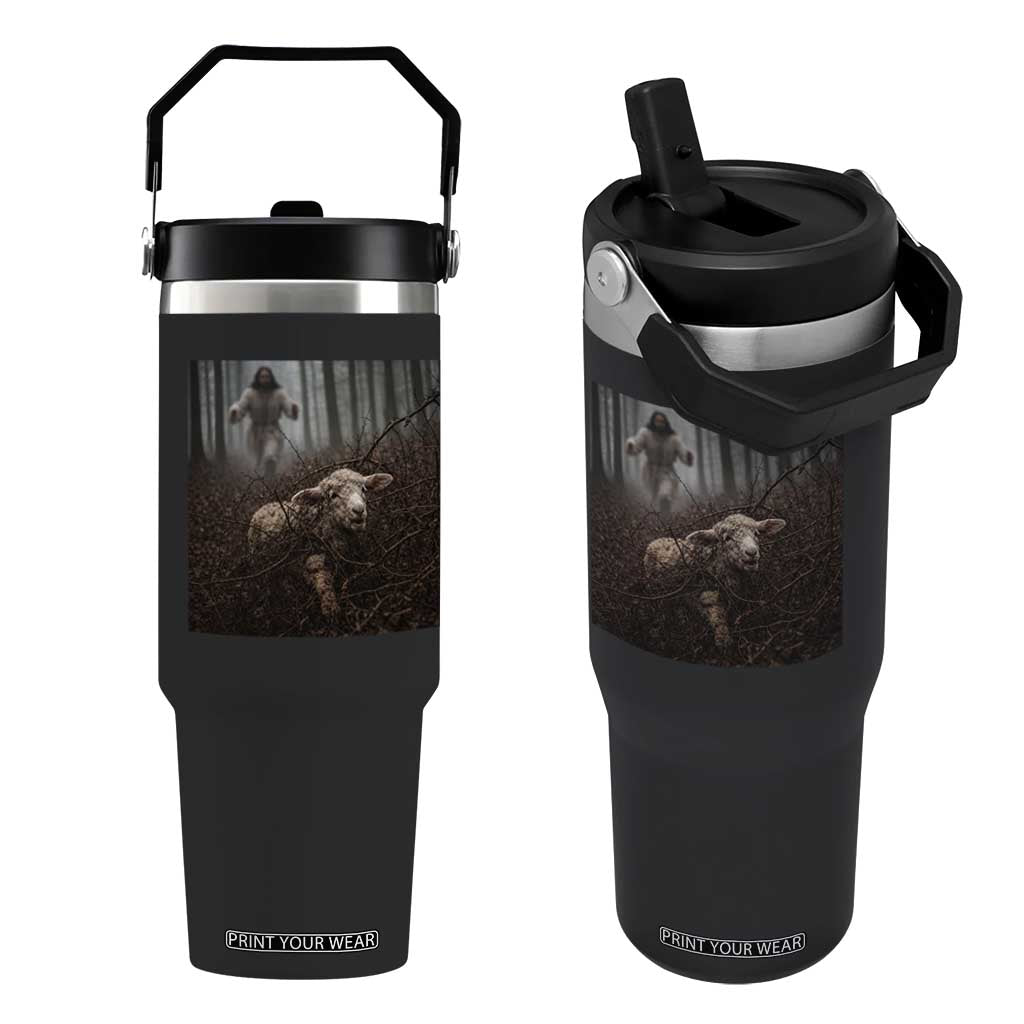 Christian Biblical Parable Of Lost Sheep Scene Flip Straw Tumbler Funny Photo TS11 One Size: 30 oz Black Print Your Wear