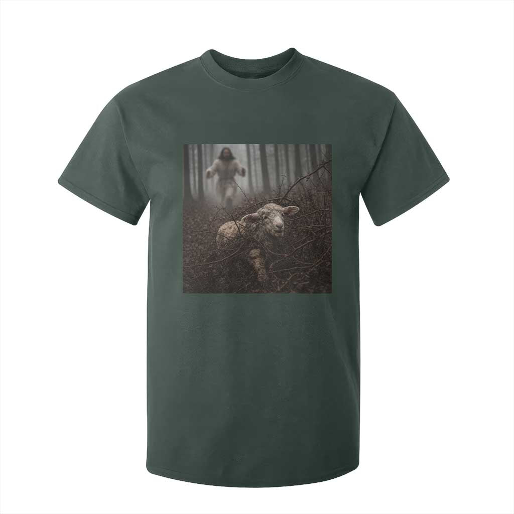 Christian Biblical Parable Of Lost Sheep Scene T Shirt For Kid Funny Photo TS11 Dark Forest Green Print Your Wear