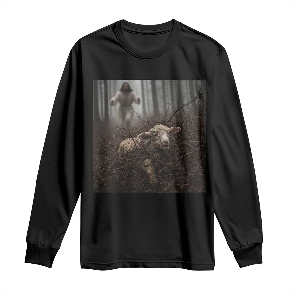 Christian Biblical Parable Of Lost Sheep Scene Long Sleeve Shirt Funny Photo TS11 Black Print Your Wear