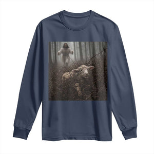 Christian Biblical Parable Of Lost Sheep Scene Long Sleeve Shirt Funny Photo TS11 Navy Print Your Wear