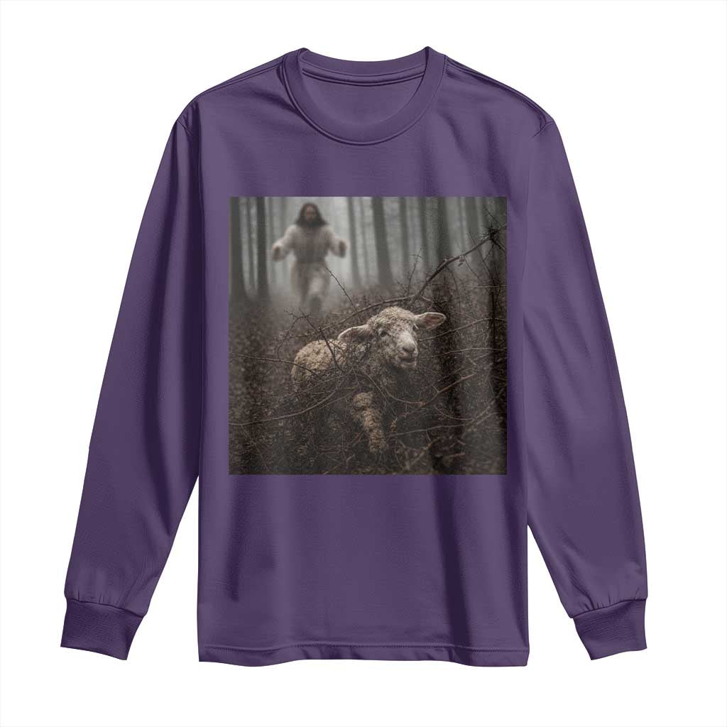 Christian Biblical Parable Of Lost Sheep Scene Long Sleeve Shirt Funny Photo TS11 Purple Print Your Wear