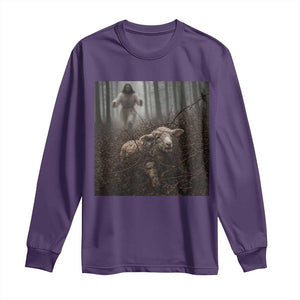 Christian Biblical Parable Of Lost Sheep Scene Long Sleeve Shirt Funny Photo TS11 Purple Print Your Wear