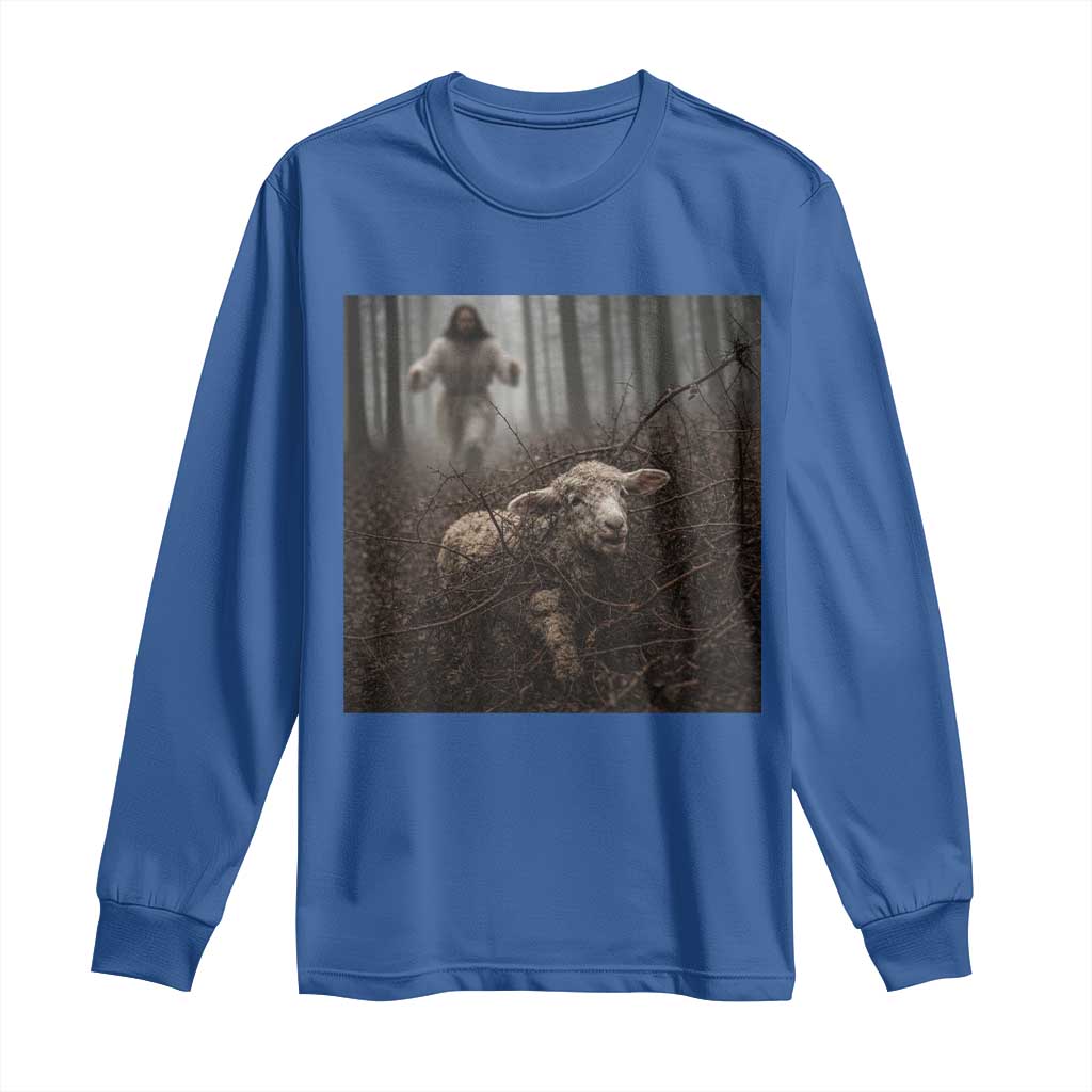 Christian Biblical Parable Of Lost Sheep Scene Long Sleeve Shirt Funny Photo TS11 Royal Blue Print Your Wear