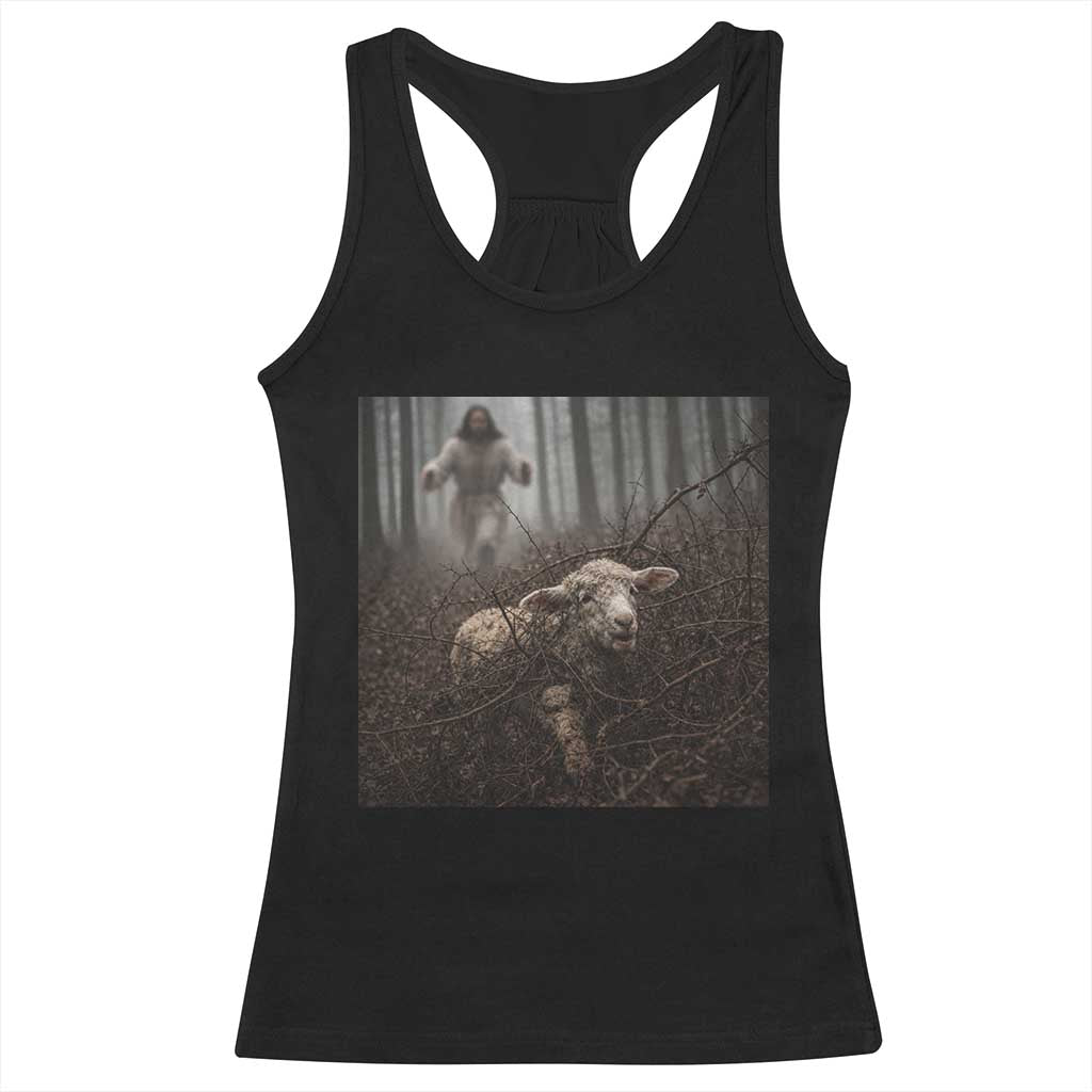 Christian Biblical Parable Of Lost Sheep Scene Racerback Tank Top Funny Photo TS11 Black Print Your Wear