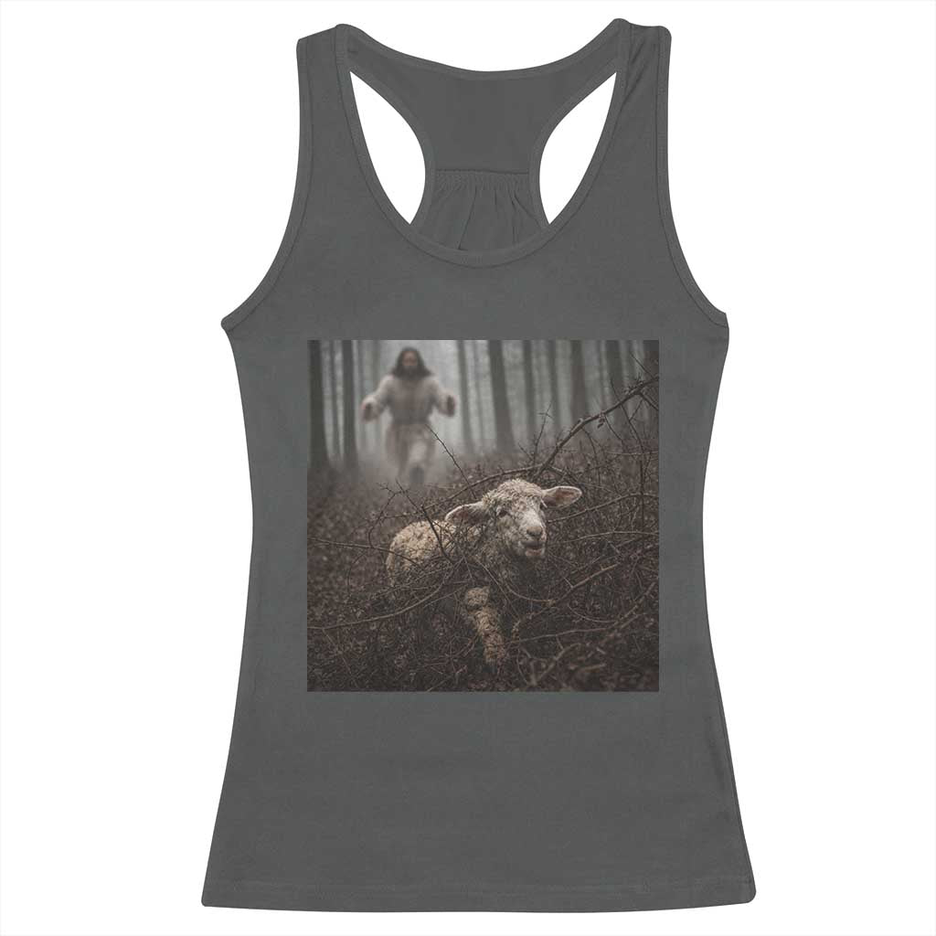 Christian Biblical Parable Of Lost Sheep Scene Racerback Tank Top Funny Photo TS11 Dark Heather Print Your Wear