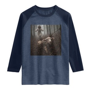 Christian Biblical Parable Of Lost Sheep Scene Raglan Shirt Funny Photo TS11 Heather Denim Navy Print Your Wear