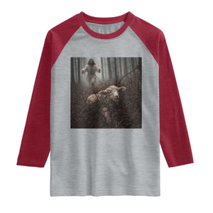 Christian Biblical Parable Of Lost Sheep Scene Raglan Shirt Funny Photo TS11 Heather Gray Heather Red Print Your Wear