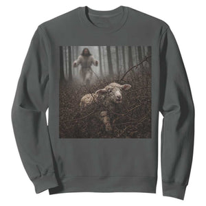 Christian Biblical Parable Of Lost Sheep Scene Sweatshirt Funny Photo TS11 Dark Heather Print Your Wear