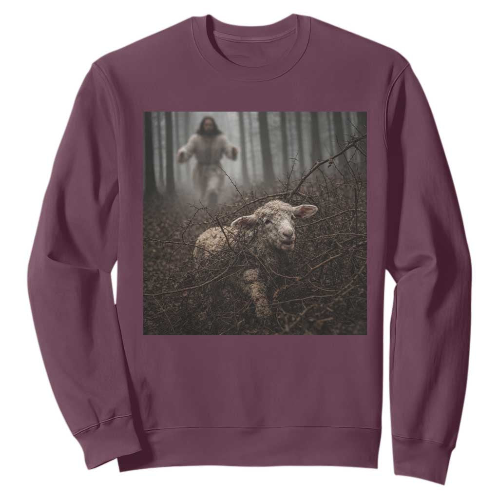 Christian Biblical Parable Of Lost Sheep Scene Sweatshirt Funny Photo TS11 Maroon Print Your Wear