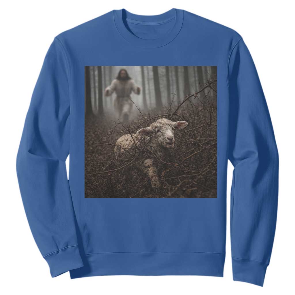 Christian Biblical Parable Of Lost Sheep Scene Sweatshirt Funny Photo TS11 Royal Blue Print Your Wear