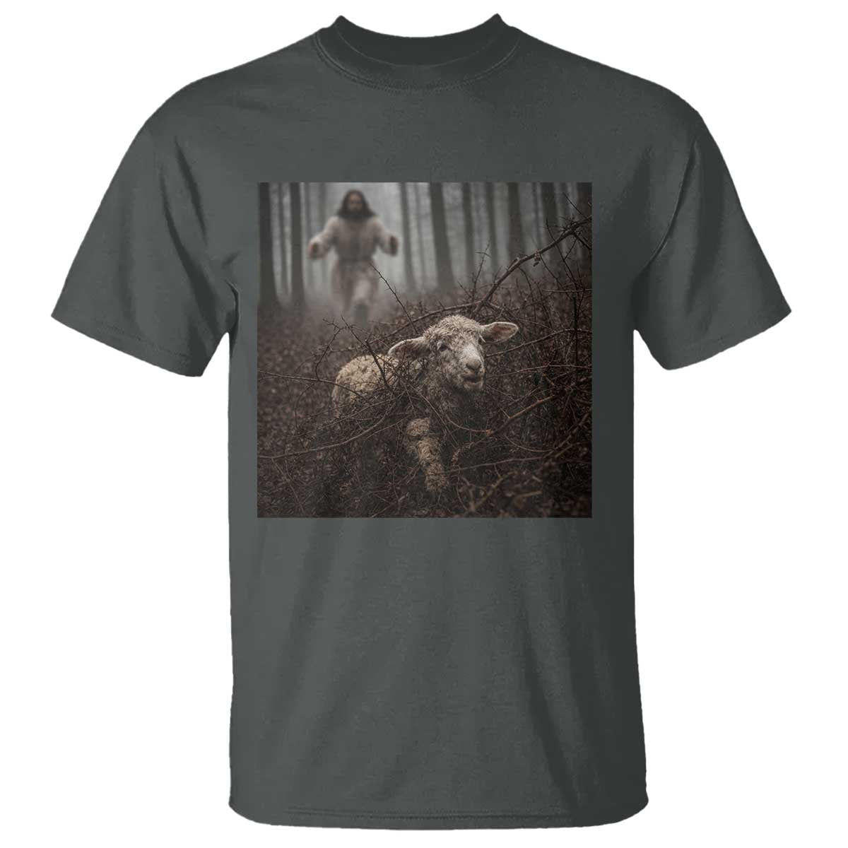 Christian Biblical Parable Of Lost Sheep Scene T Shirt Funny Photo TS11 Dark Heather Print Your Wear