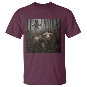 Christian Biblical Parable Of Lost Sheep Scene T Shirt Funny Photo TS11 Maroon Print Your Wear