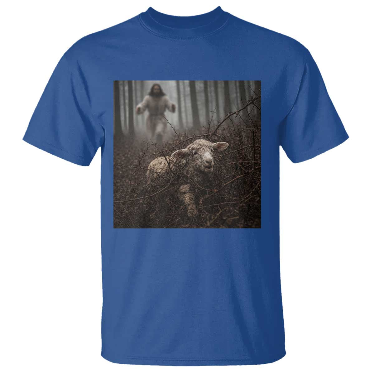 Christian Biblical Parable Of Lost Sheep Scene T Shirt Funny Photo TS11 Royal Blue Print Your Wear