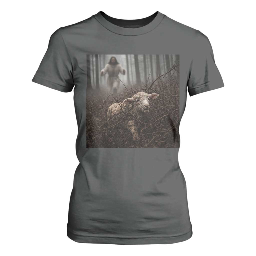 Christian Biblical Parable Of Lost Sheep Scene T Shirt For Women Funny Photo TS11 Dark Heather Print Your Wear