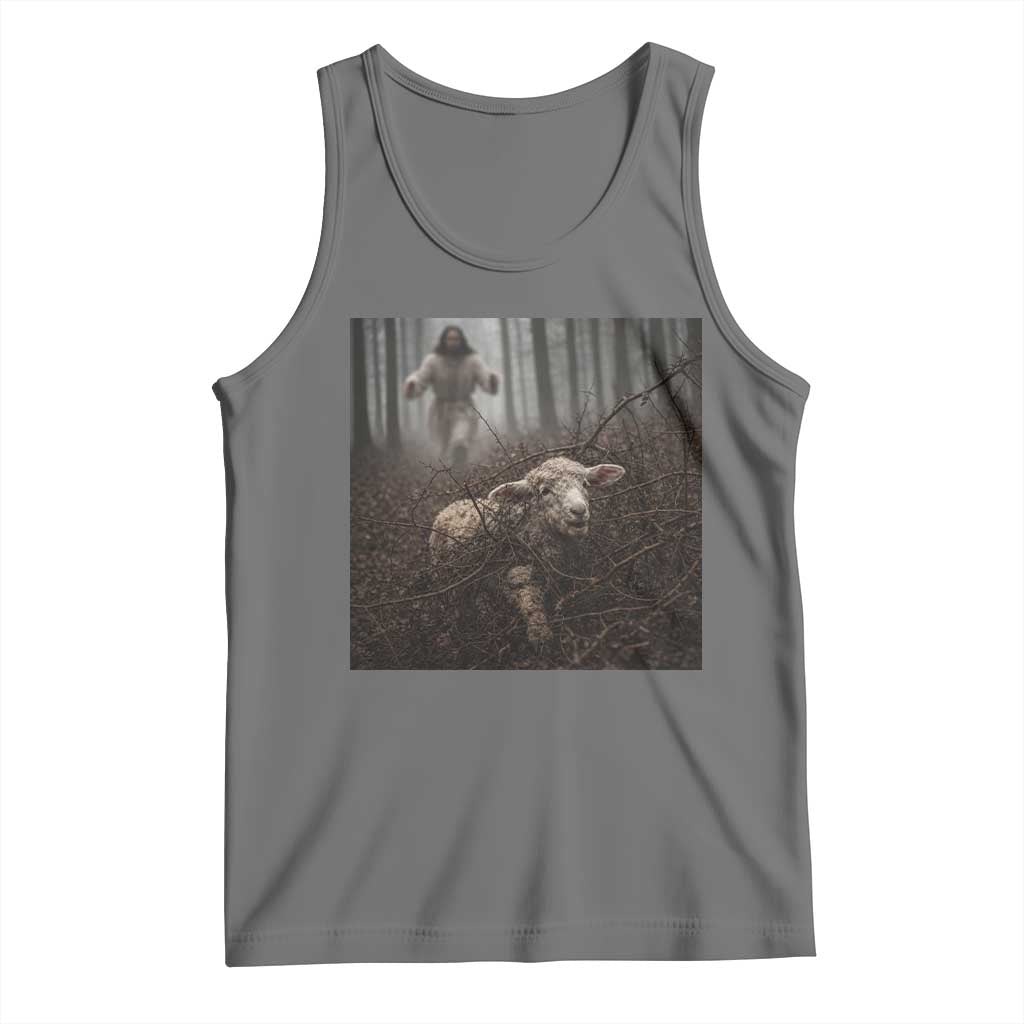 Christian Biblical Parable Of Lost Sheep Scene Tank Top Funny Photo TS11 Black Heather Print Your Wear