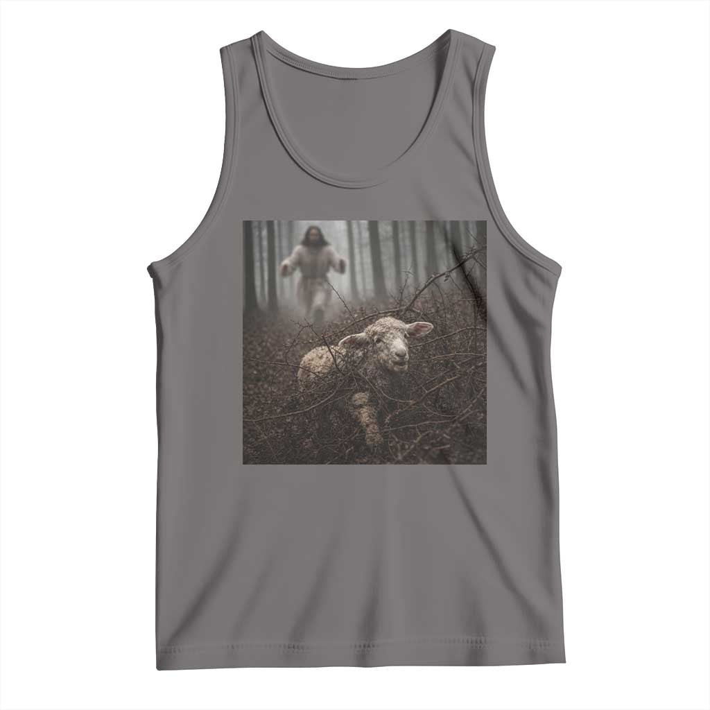 Christian Biblical Parable Of Lost Sheep Scene Tank Top Funny Photo TS11 Deep Heather Print Your Wear
