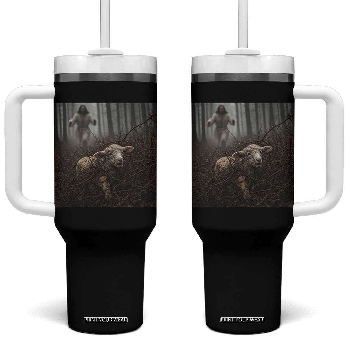 Christian Biblical Parable Of Lost Sheep Scene Tumbler With Handle Funny Photo TS11 One Size: 40 oz Black Print Your Wear