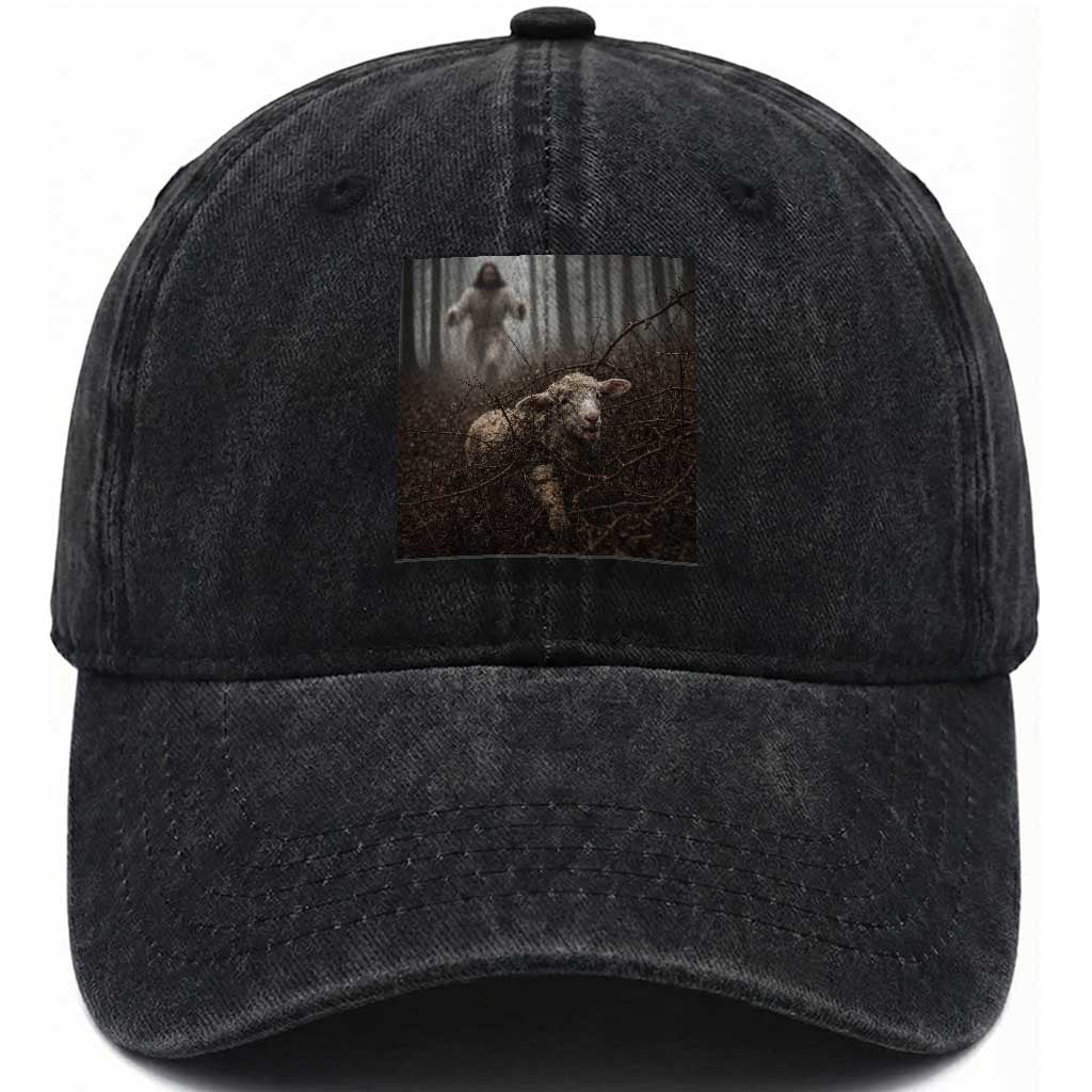 Christian Biblical Parable Of Lost Sheep Scene Washed Cotton Baseball Cap Funny Photo TS11 Print Your Wear