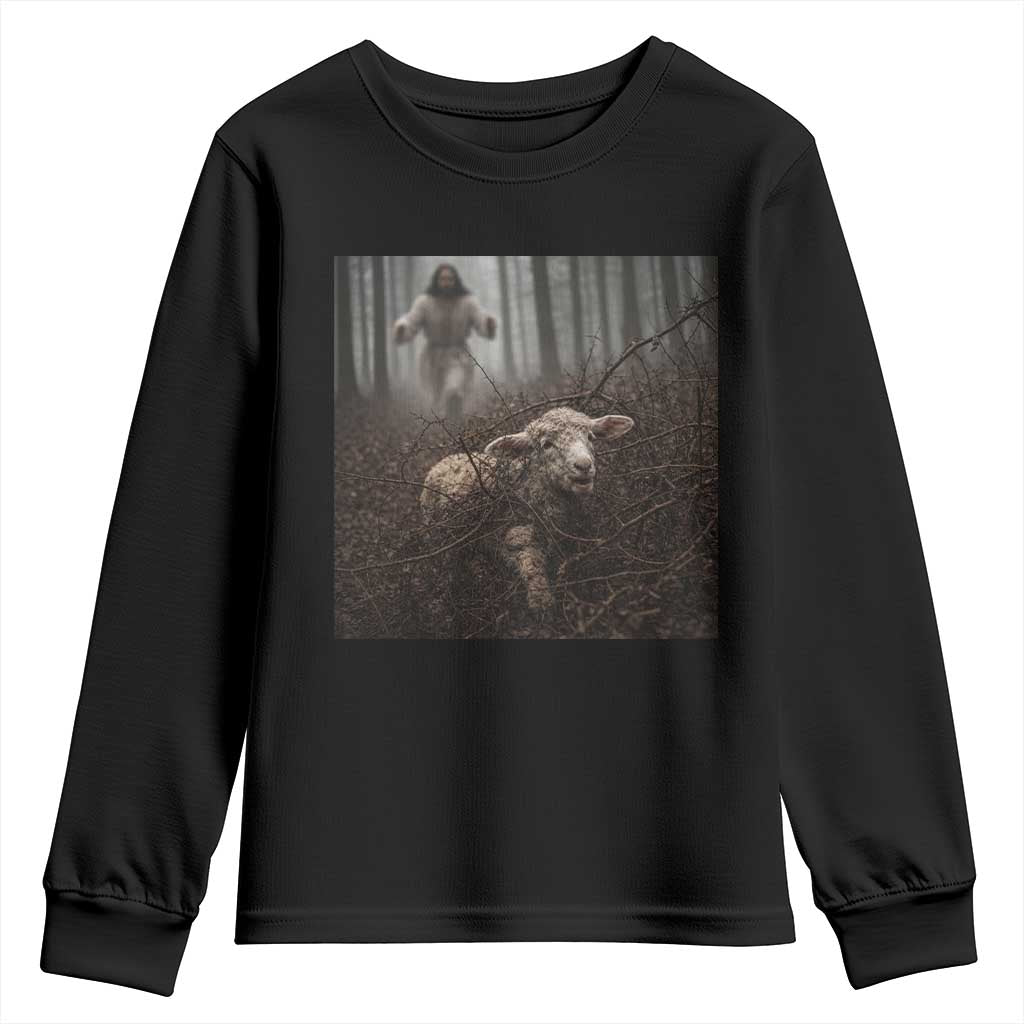 Christian Biblical Parable Of Lost Sheep Scene Youth Sweatshirt Funny Photo TS11 Black Print Your Wear