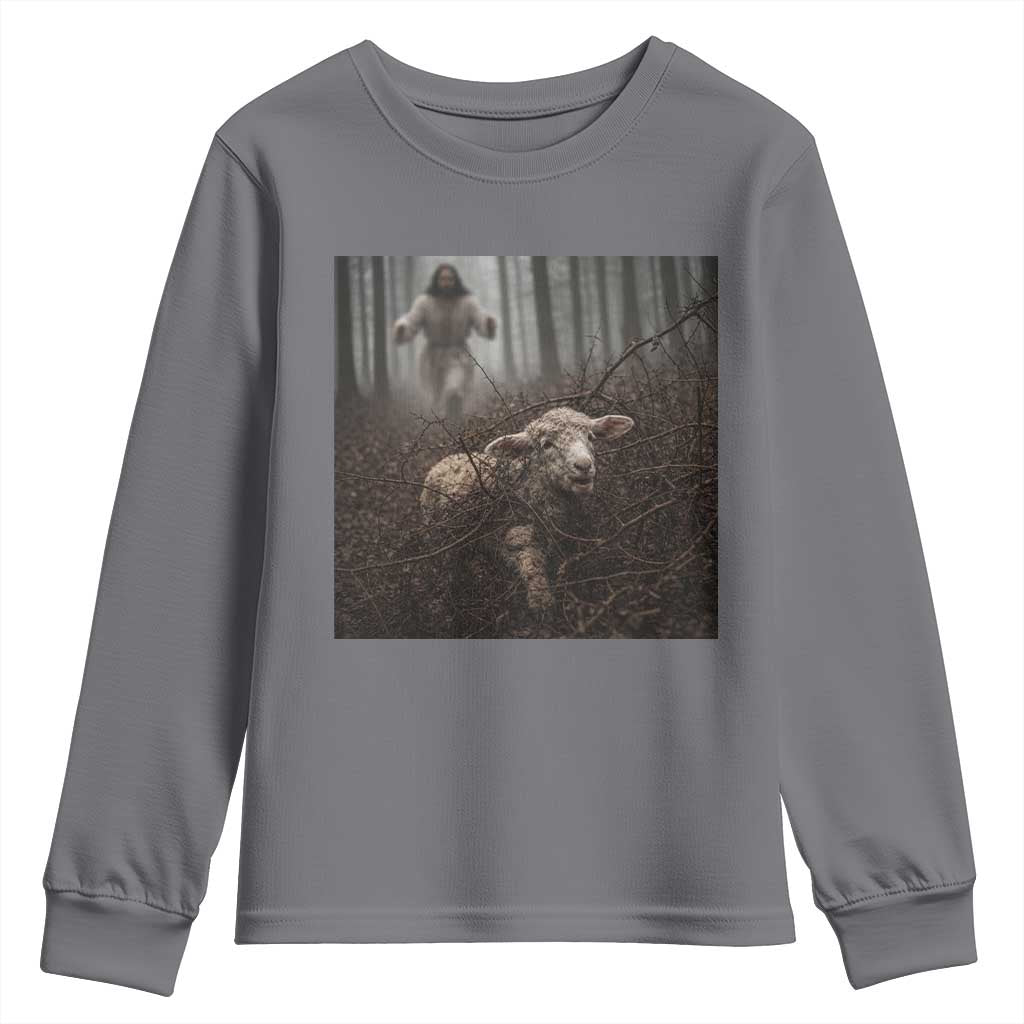 Christian Biblical Parable Of Lost Sheep Scene Youth Sweatshirt Funny Photo TS11 Charcoal Print Your Wear