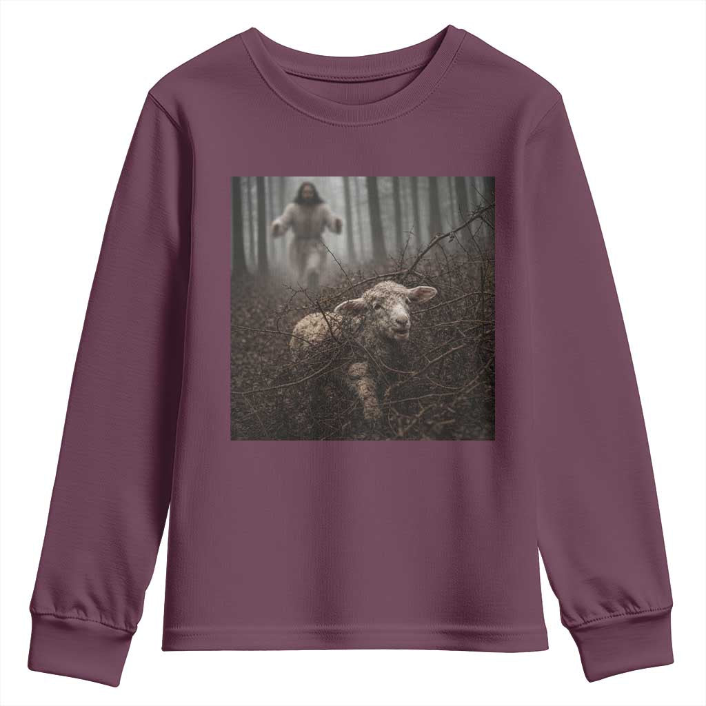 Christian Biblical Parable Of Lost Sheep Scene Youth Sweatshirt Funny Photo TS11 Maroon Print Your Wear