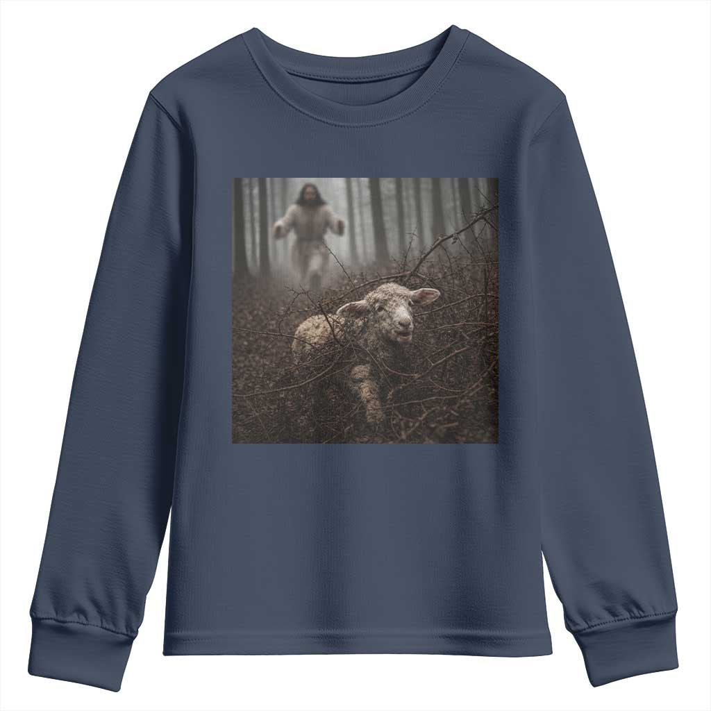 Christian Biblical Parable Of Lost Sheep Scene Youth Sweatshirt Funny Photo TS11 Navy Print Your Wear