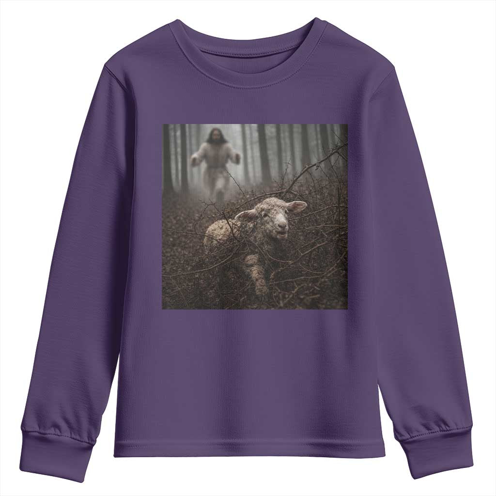 Christian Biblical Parable Of Lost Sheep Scene Youth Sweatshirt Funny Photo TS11 Purple Print Your Wear