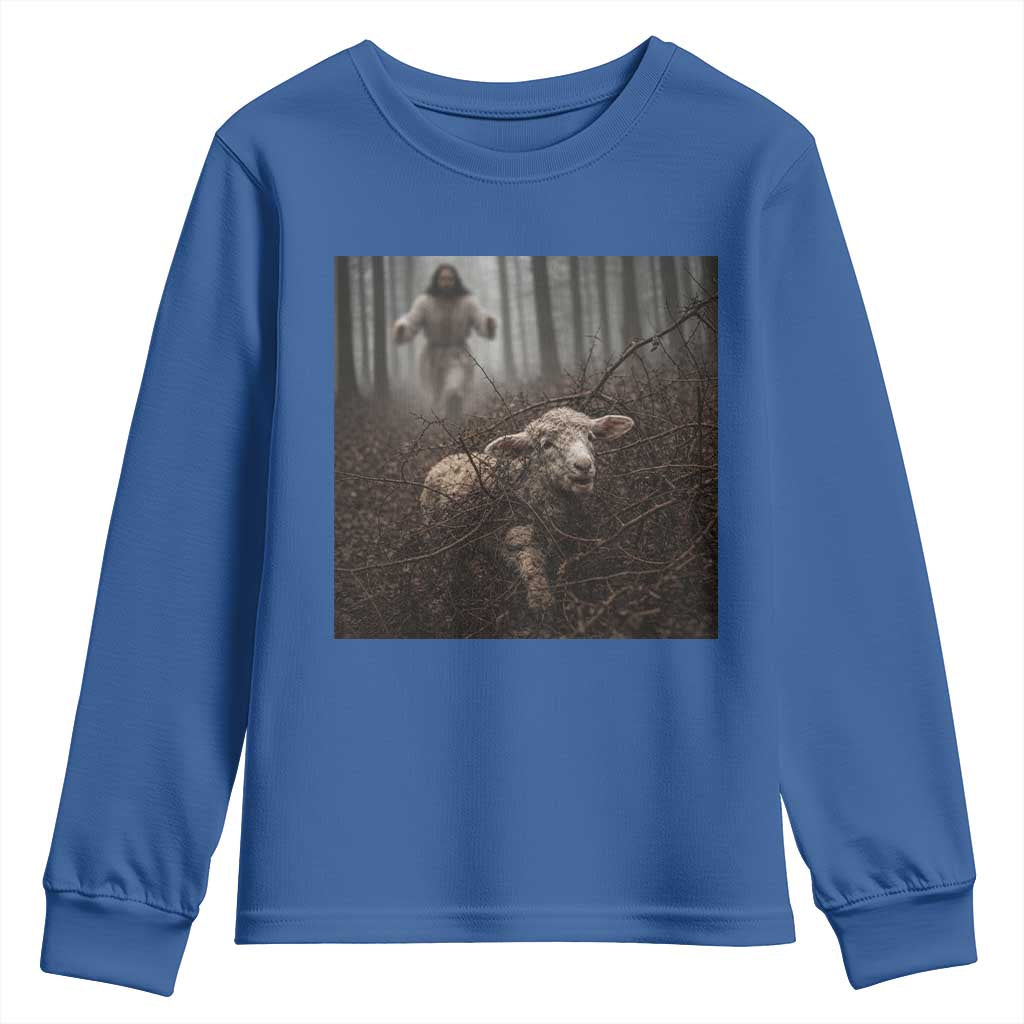 Christian Biblical Parable Of Lost Sheep Scene Youth Sweatshirt Funny Photo TS11 Royal Blue Print Your Wear