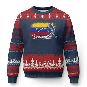 Venezuela Baseball Batter Venezuelan Sport Fan Ugly Christmas Sweater TS11 Navy Red Print Your Wear