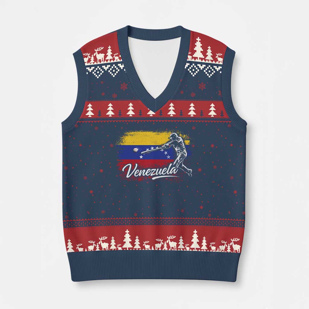Venezuela Baseball Batter Venezuelan Sport Fan V-Neck Knit Sweater Vest TS11 Navy Red Print Your Wear