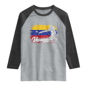 Venezuela Baseball Batter Venezuelan Sport Fan Raglan Shirt TS11 Heather Gray Heather Charcoal Print Your Wear