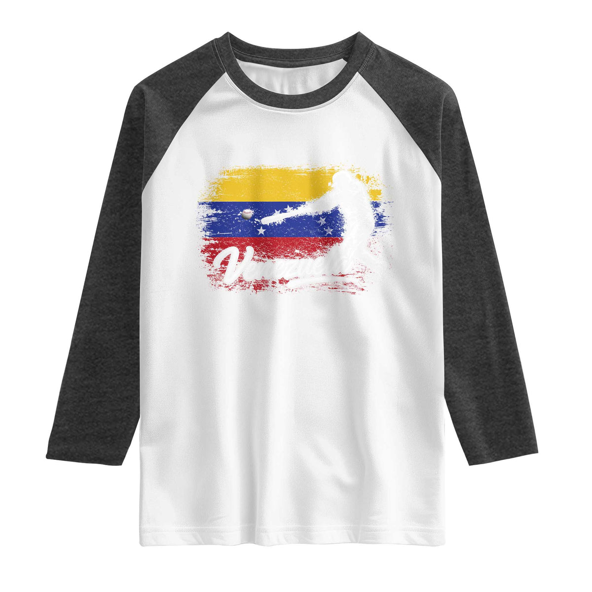 Venezuela Baseball Batter Venezuelan Sport Fan Raglan Shirt TS11 White Heather Charcoal Print Your Wear