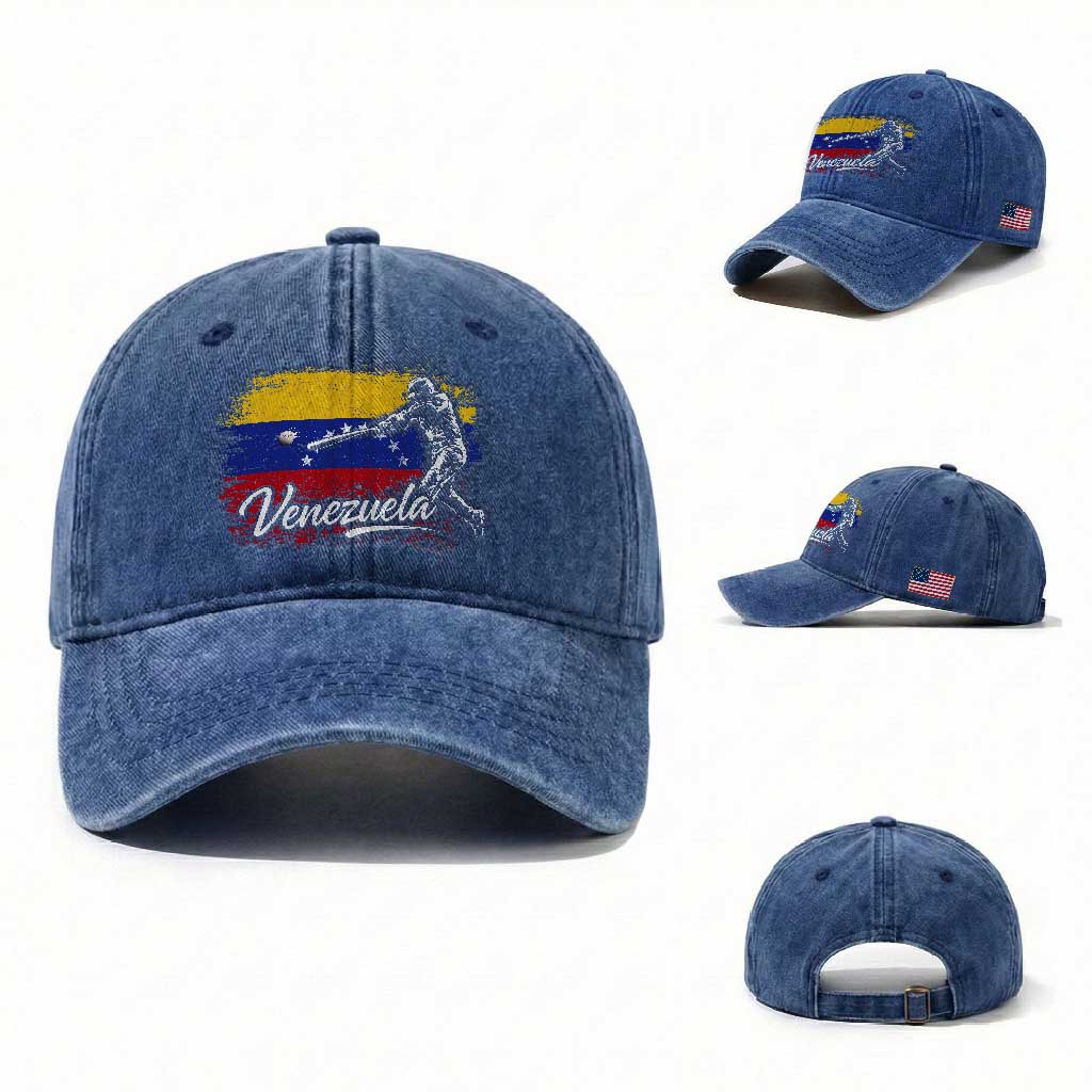 Venezuela Baseball Batter Venezuelan Sport Fan Washed Cotton Baseball Cap TS11 Washed Cap Universal Fit Royal Blue Print Your Wear