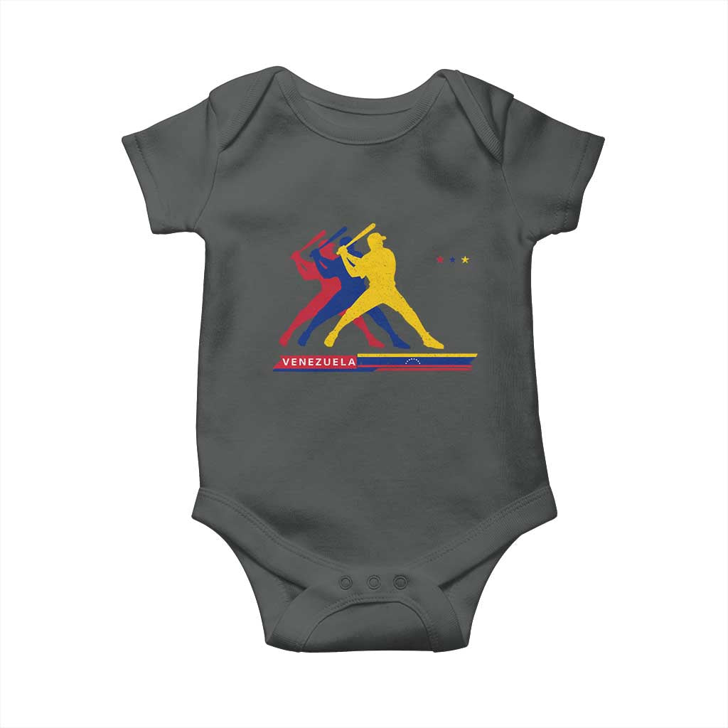 Baseball Venezuela Sport Fan Venezuelan Flag Batter Player Baby Onesie TS11 Dark Heather Print Your Wear