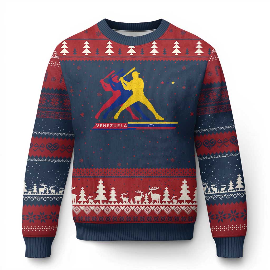 Baseball Venezuela Sport Fan Venezuelan Flag Batter Player Ugly Christmas Sweater TS11 Navy Red Print Your Wear