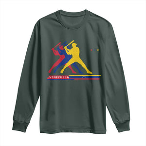 Baseball Venezuela Sport Fan Venezuelan Flag Batter Player Long Sleeve Shirt TS11 Dark Forest Green Print Your Wear