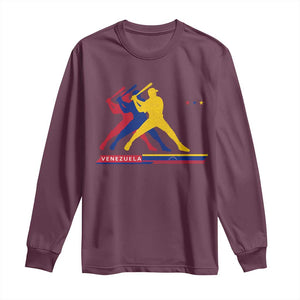 Baseball Venezuela Sport Fan Venezuelan Flag Batter Player Long Sleeve Shirt TS11 Maroon Print Your Wear