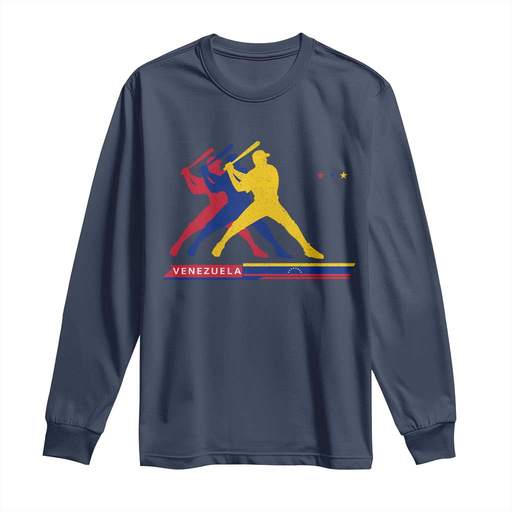 Baseball Venezuela Sport Fan Venezuelan Flag Batter Player Long Sleeve Shirt TS11 Navy Print Your Wear